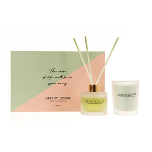 The Romance Collection Green Gift Set Greeny Leisure 70g/50ml Green Scented Candle And Green Reed Diffuser