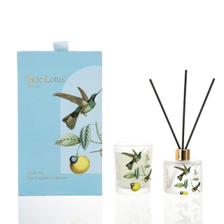 The Morning Garden Collection Blue Gift Set Jade Lotus 70g/50ml Blue Scented Candle And Blue Reed Diffuser